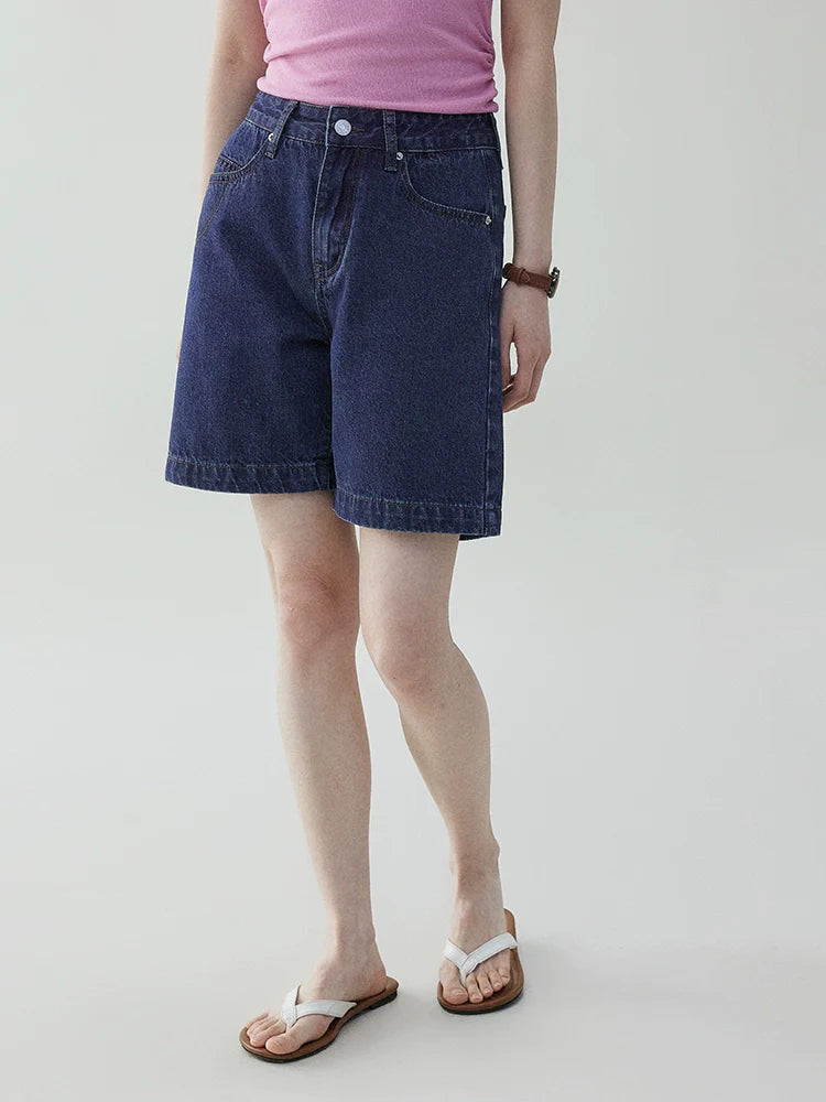 VOOE Vintage Versatile Straight Loose Denim Shorts