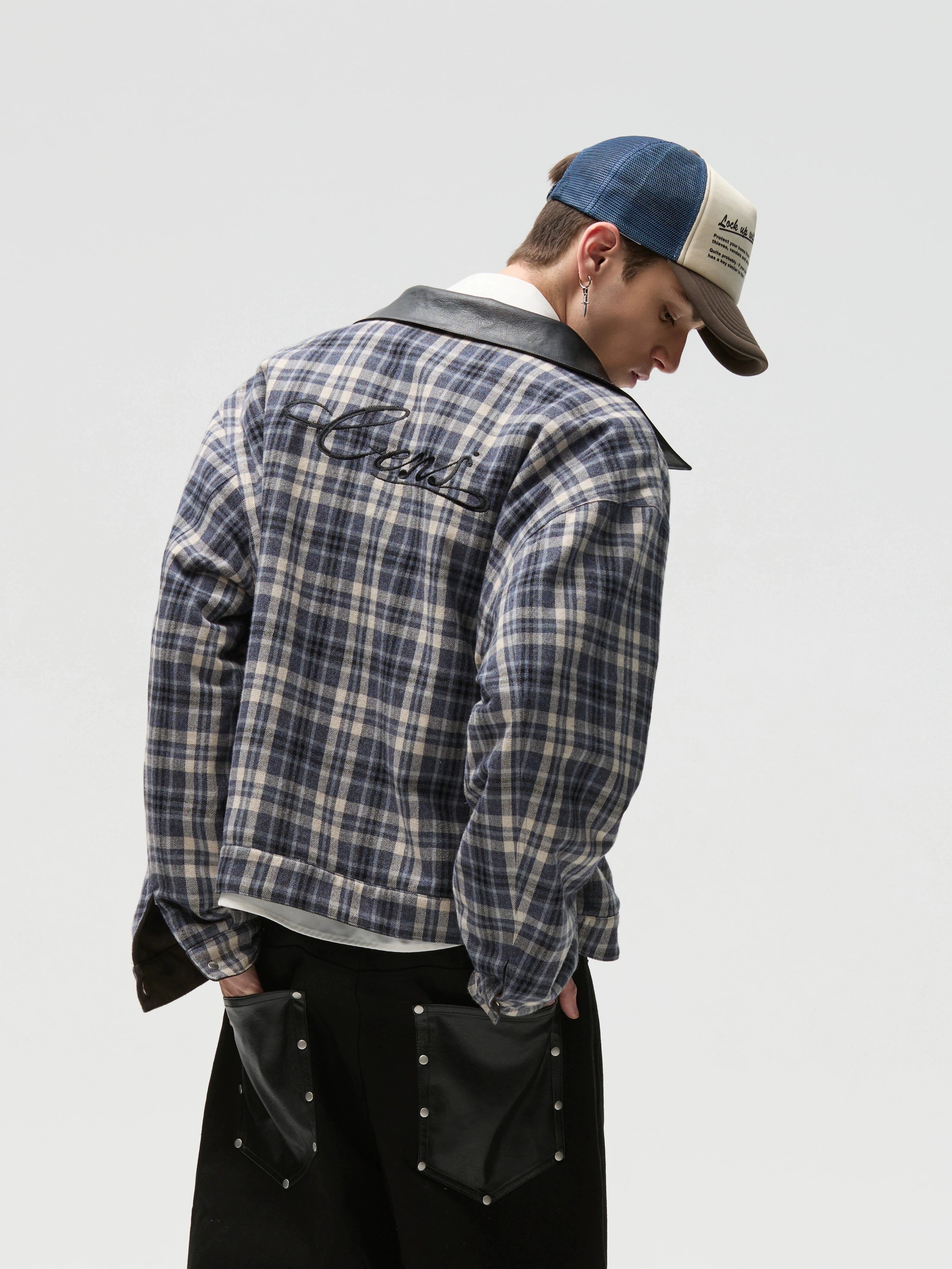 CENSMADE Reversible Suede Plaid Jacket