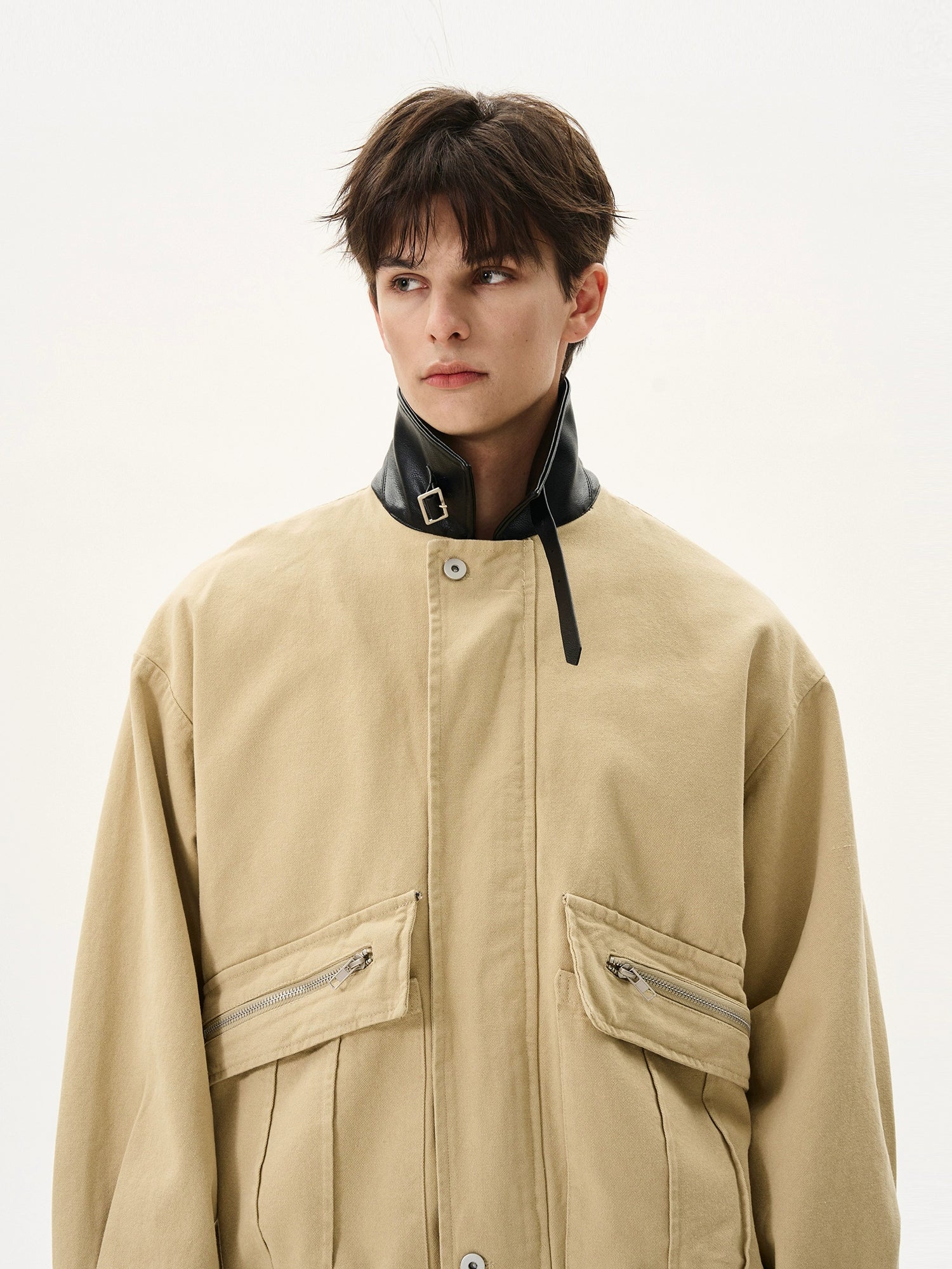 MaxDstr Distressed Leather-Collar Work Jacket