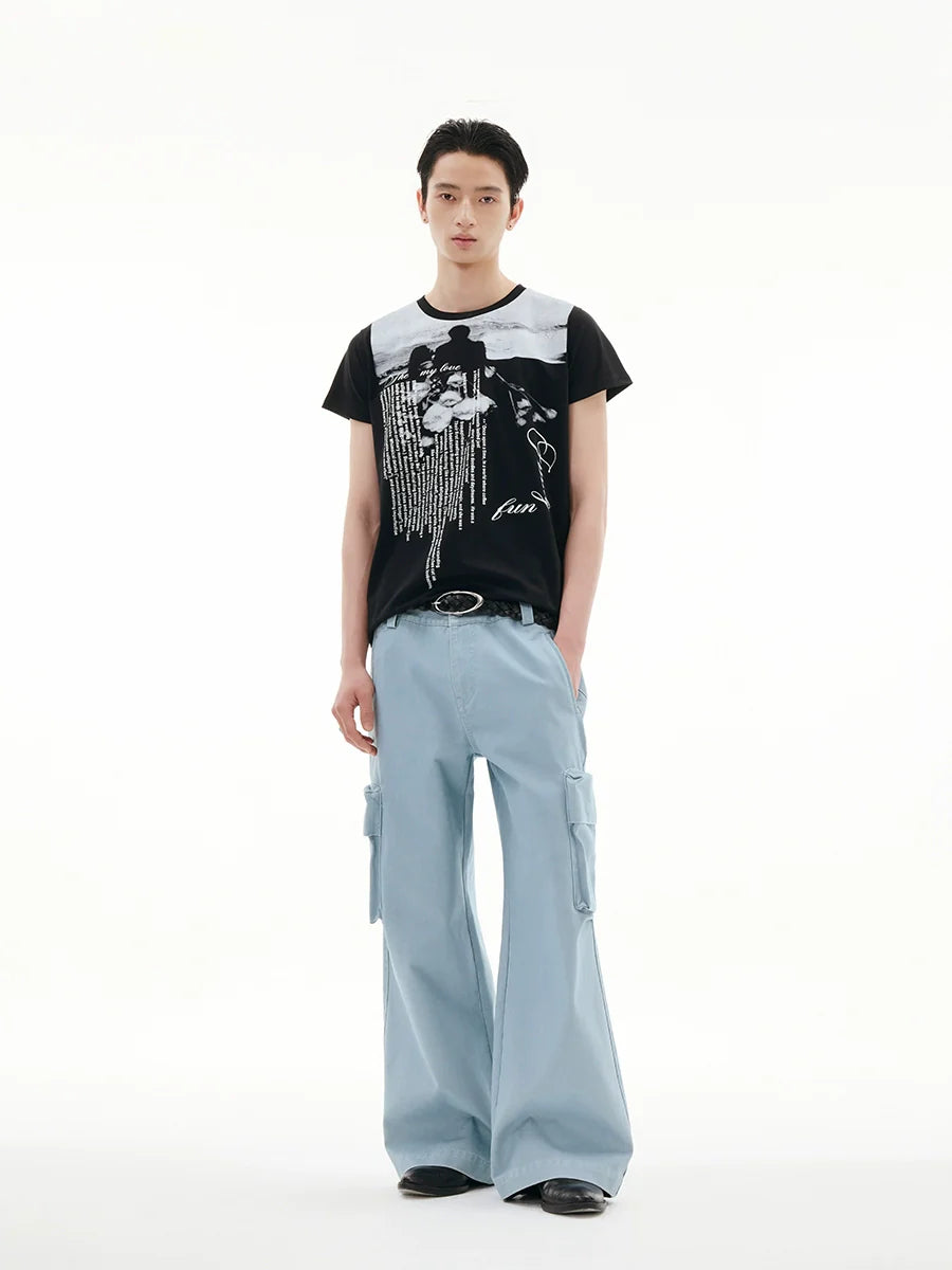 FUNKYFUN Full Print Portrait Slogan Front Shoulder Tee