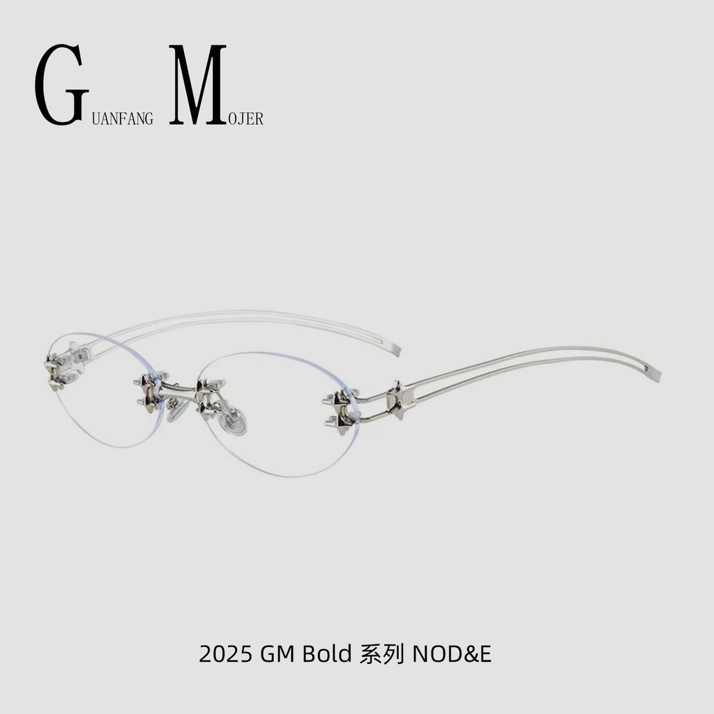 GM Retro Oval Star Sunglasses Korean Y2K Rimless Style