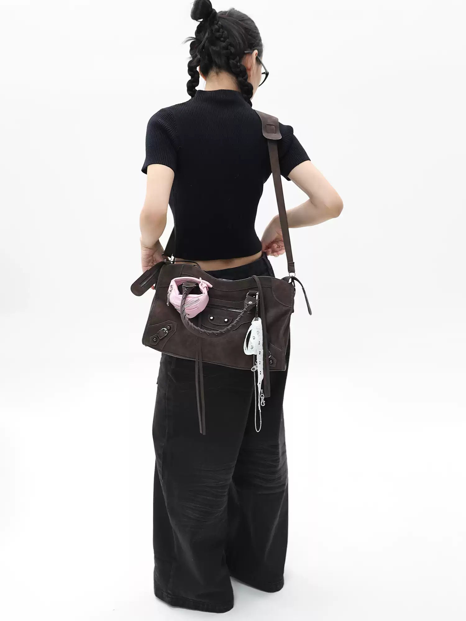 Simple Limited Suede Brown Paris Motorcycle Bag