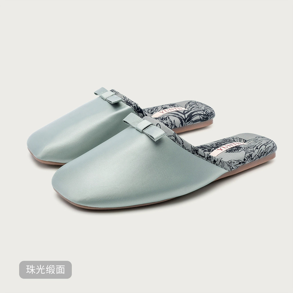 Chinese Aesthetic Floral Satin Home Slippers