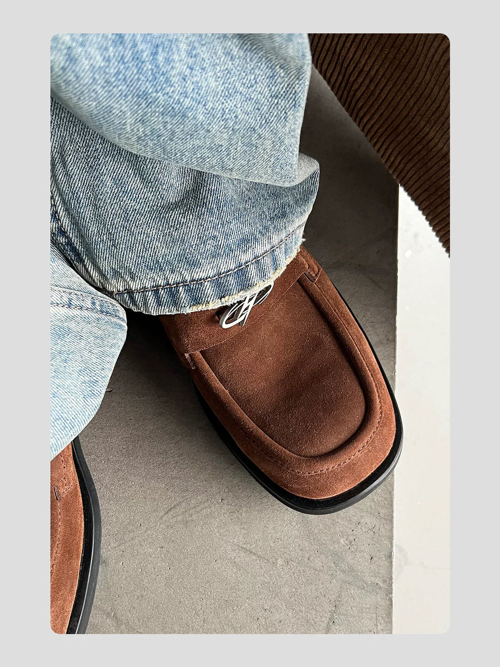 HANQIAORJI Old Money Style Brown Suede Cowhide Loafers