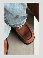 HANQIAORJI Old Money Style Brown Suede Cowhide Loafers