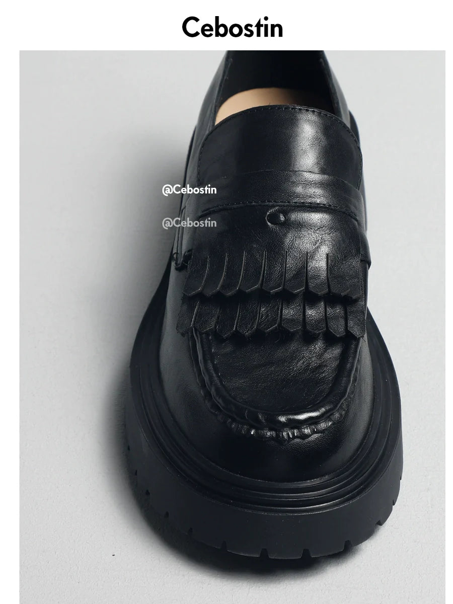 Cebostin Heightened Version Thick-soled One-pedal Small Leather Shoes