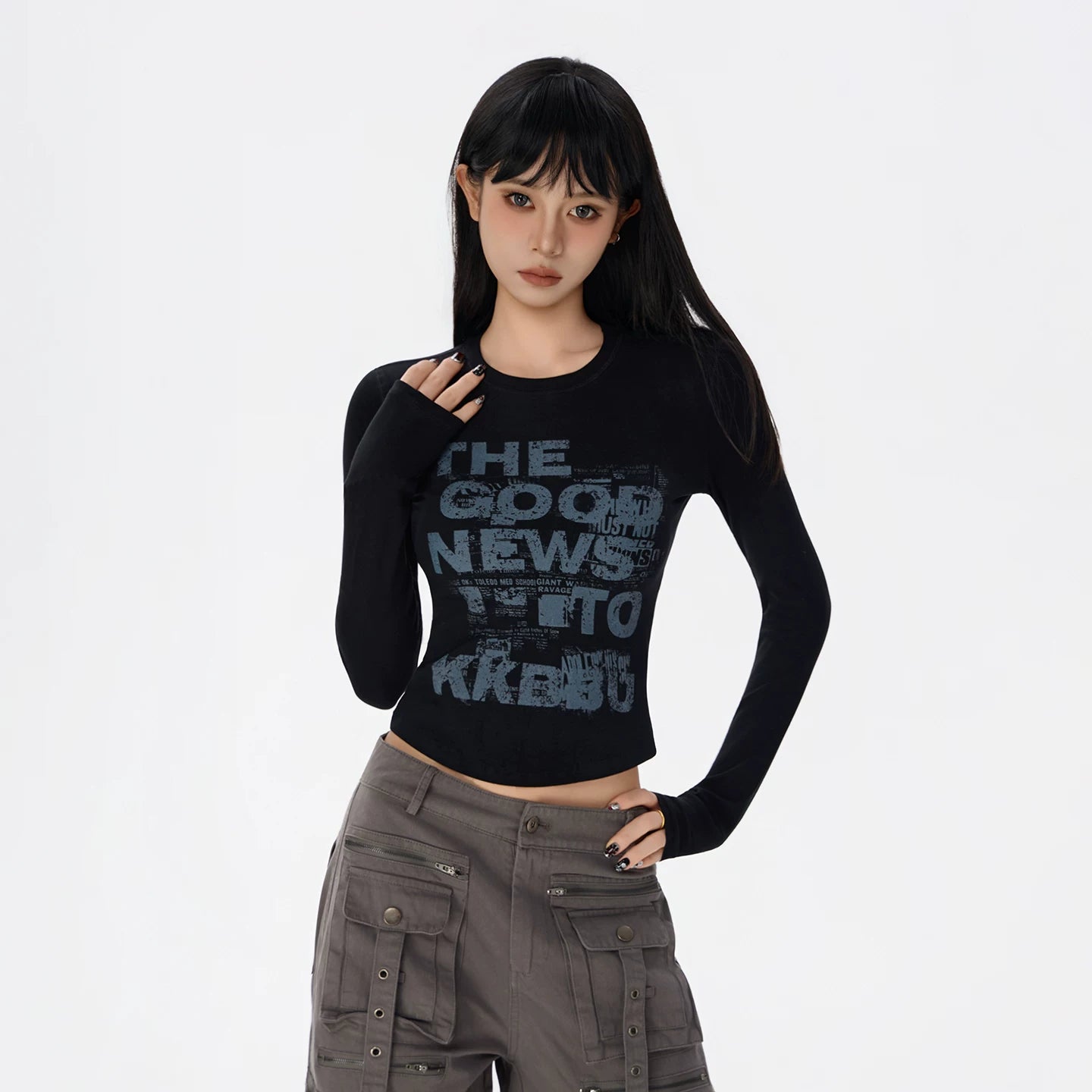 KKBBU Hot Girl Letter Printed Long Sleeve T Shirt