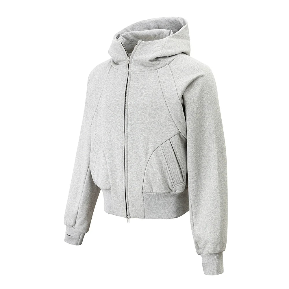 Azure lisseur Three-dimensional Shoulder Hooded Zip Sweater