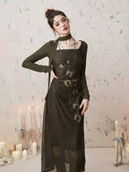 Imone Butterfly Print Pleated Mesh Dress