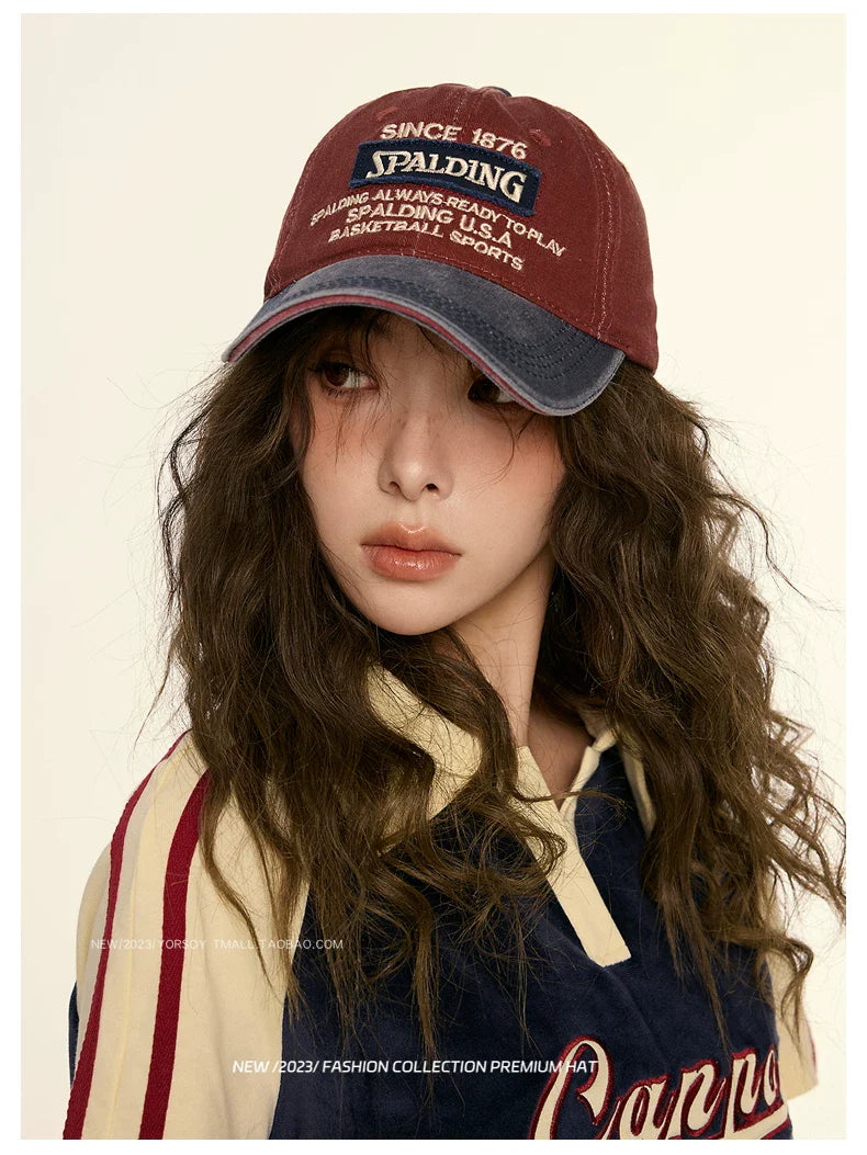 YORSOY Retro Color Matching Letter Soft Top Casual Baseball Cap