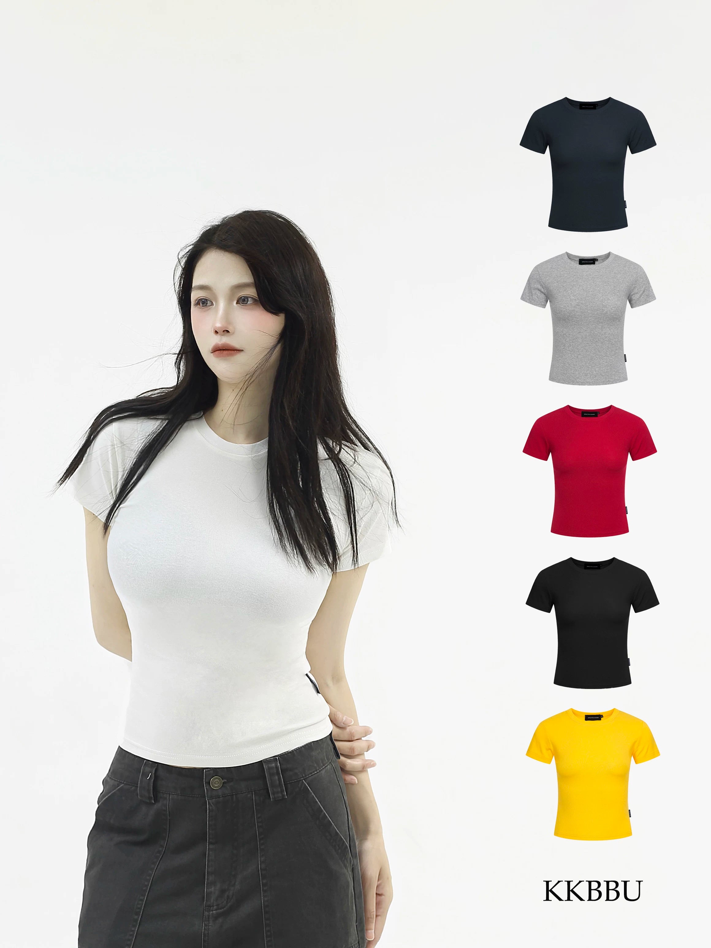 KKBBU Solid Color Right Shoulder Short Sleeve T Shirt