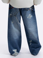 WHOOSIS Decorative Patch Denim Print Pants