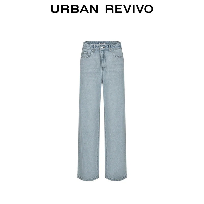 URBAN REVIVO Wave Hipster Retro Washed Pussy Beard Wide Leg Jeans