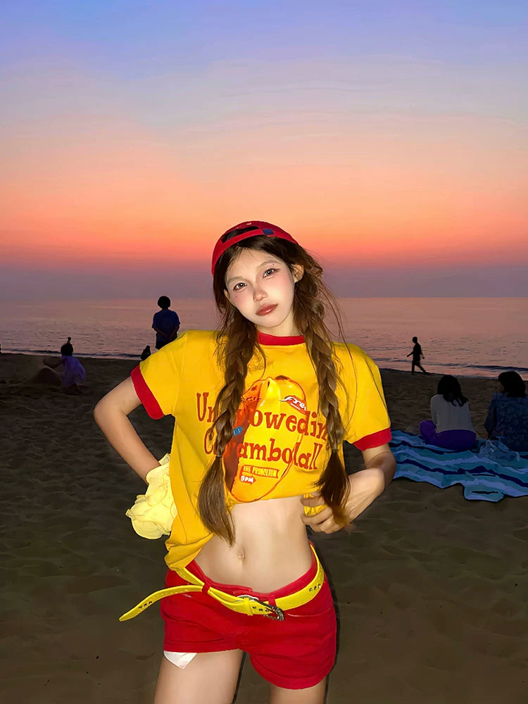 SIXMINU Contrast Shoulder Pure Cotton Round Neck T Shirt