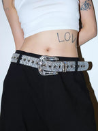Darkblue Store Moon Rhinestone Star Buckle Beaded Belt