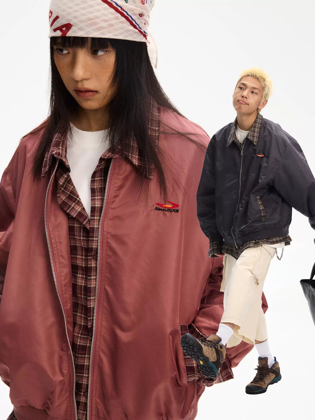 Mr. Jiangnan NewJNXS Retro Plaid Spliced Baseball Jacket