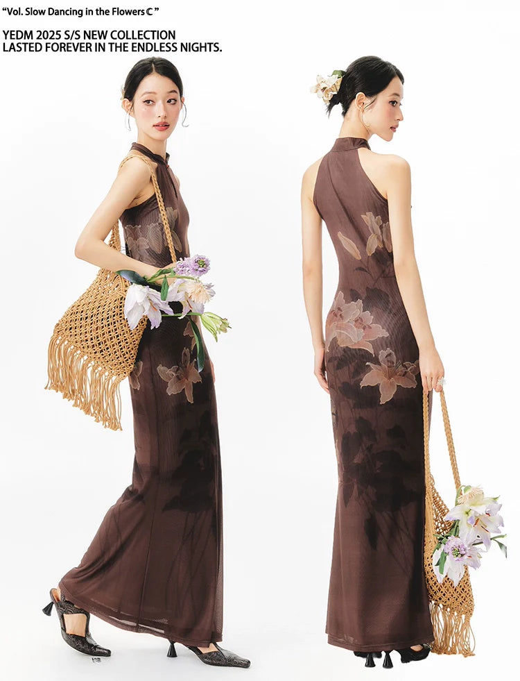 YEDM Floral Print Neck Dress