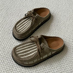 INTAO Cowhide Lace Up Birkenstock Half Slippers