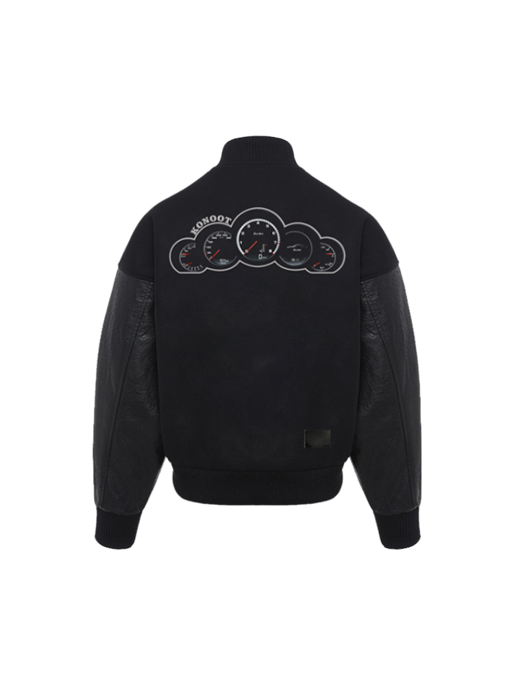 KONOOT Embroidered Leather Short and Wide Cut Silhouette Baseball Jersey