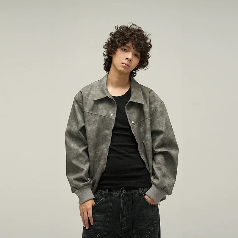 77Fight Retro Distressed Leather Jacket