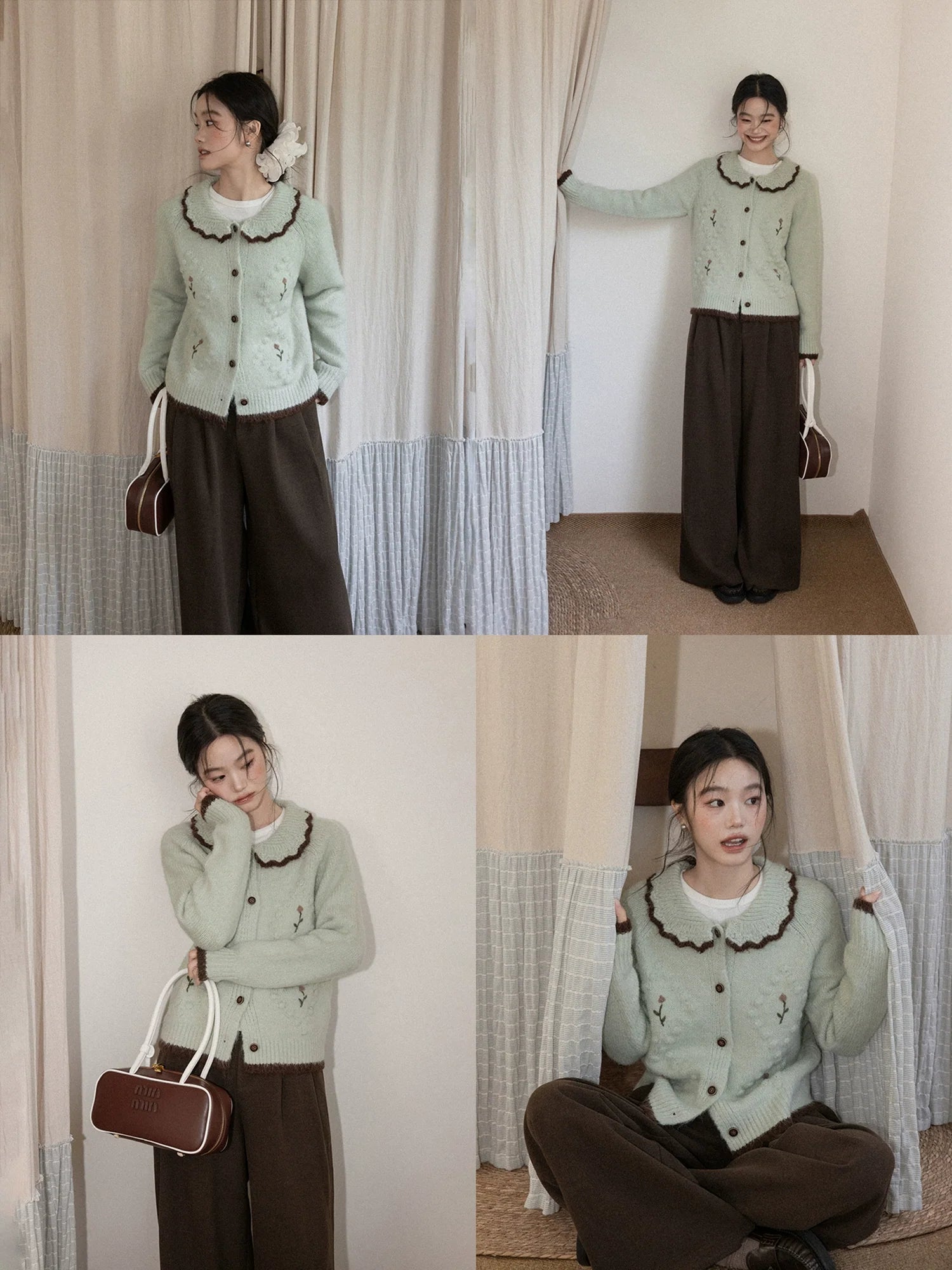 Cantonstory Soft Waxy Sweet Lapel Knit Sweater