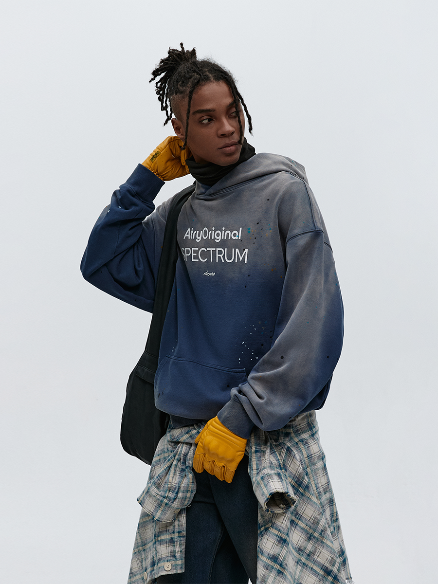 ATRY Hand-painted Splashing Ink Gradual Change Washed Sweater