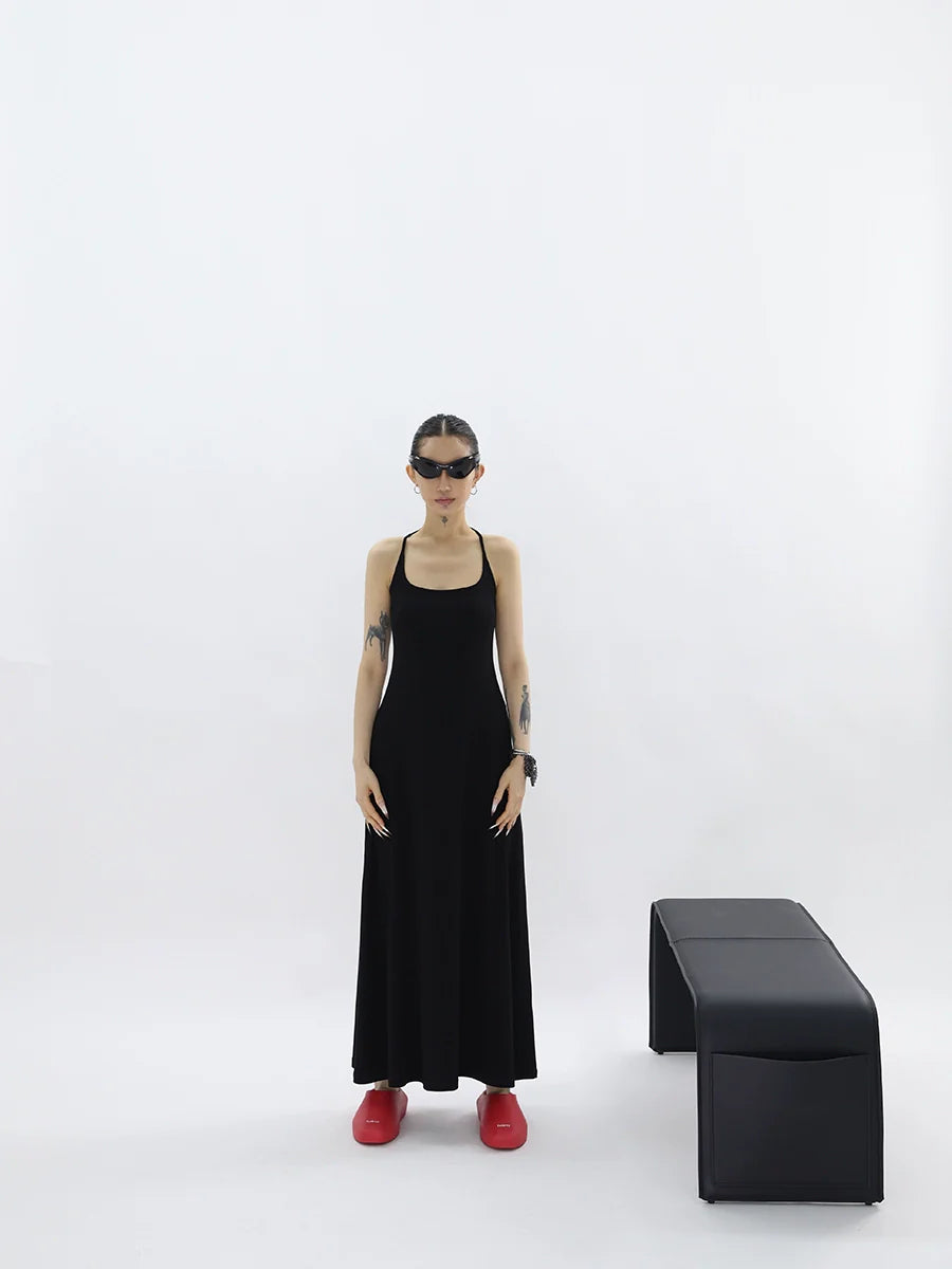 FUZZYKON Big U-neck Slim-fit I-shaped Sling Vest Dress