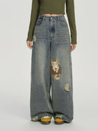 Girlyhalo Vintage Embroidered Loose Jeans