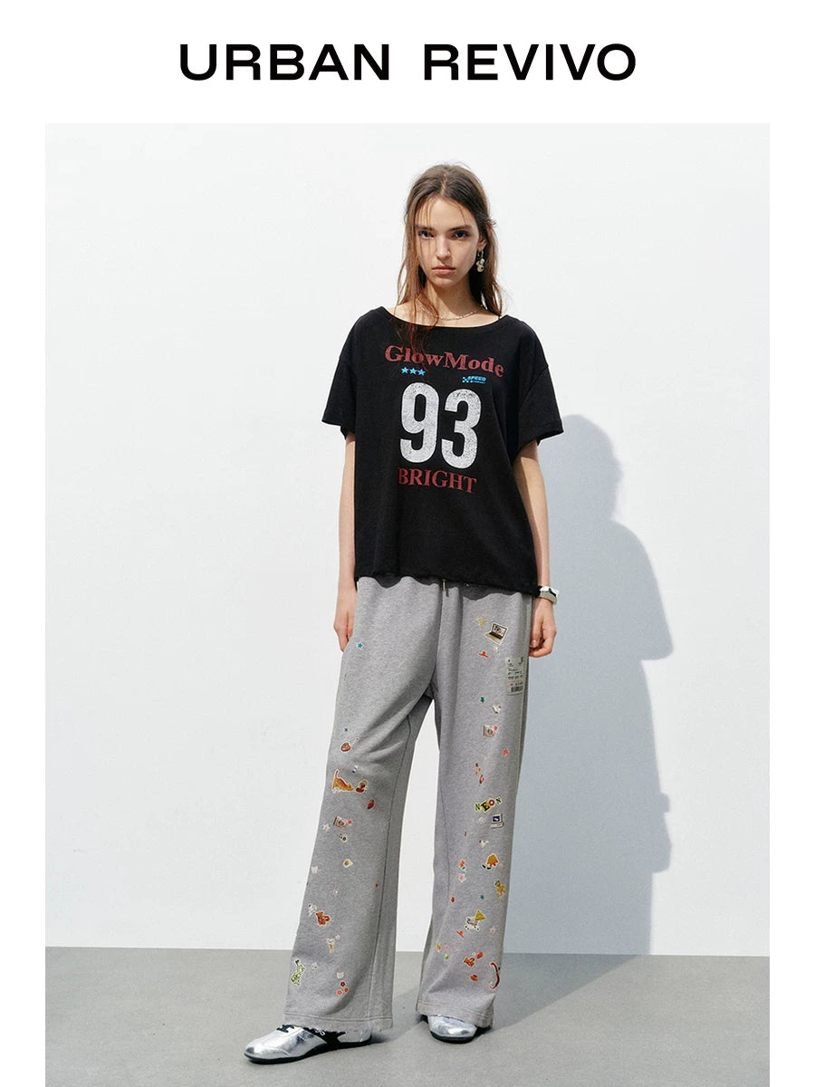 Urban Revivo Fun Sticker Pattern Wide Leg Pants