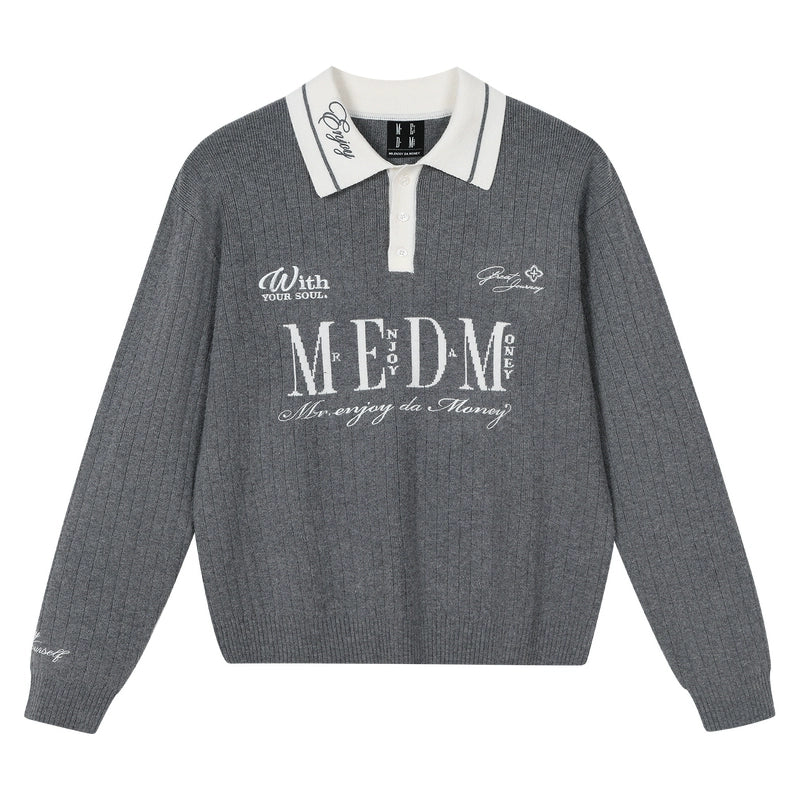MEDM Contrasting Casual Monogram Embroidered Lapel Knit