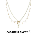PP Bow Pearl Fringed Necklace