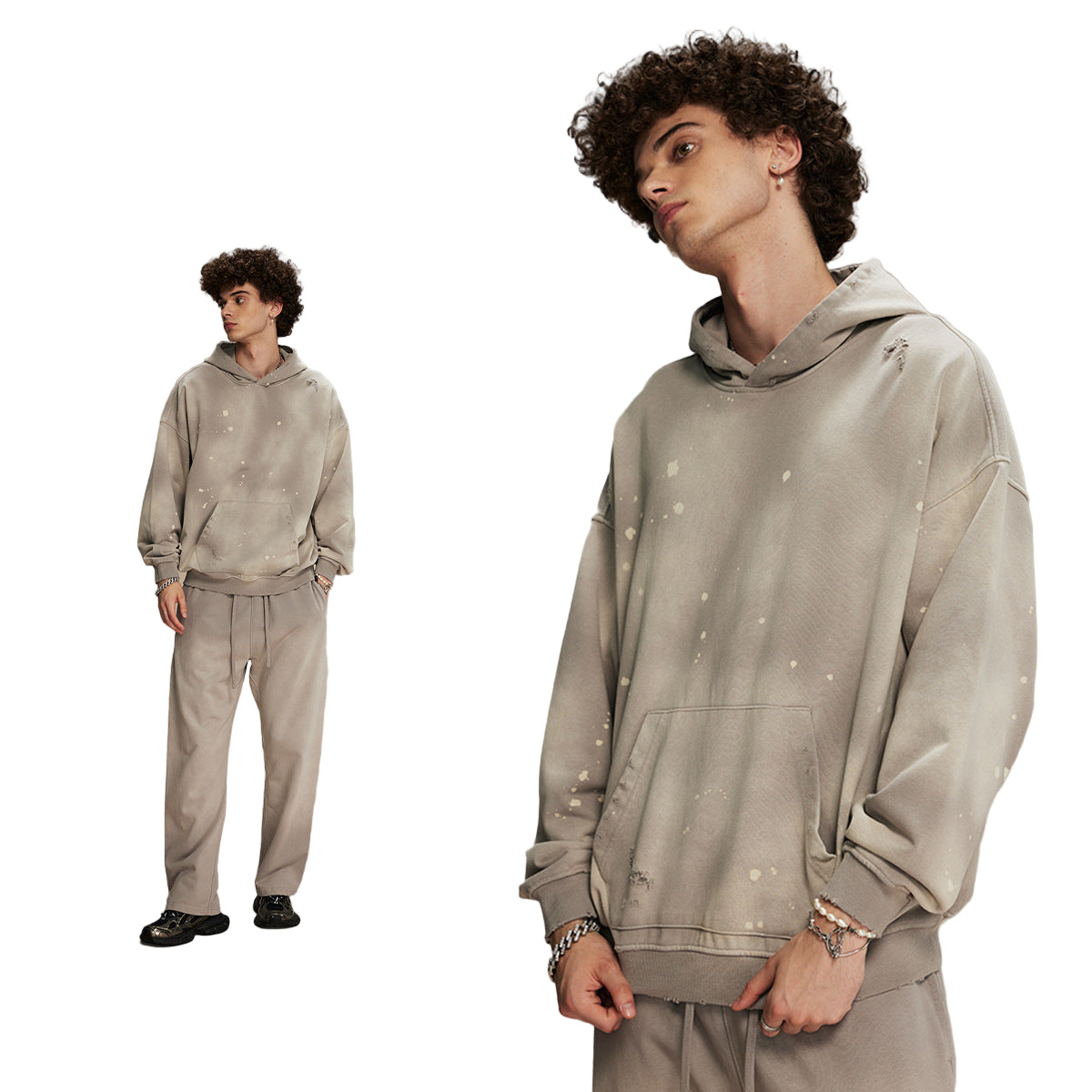 ARTIE Distressed Terry Hoodie & Sweatpants Set