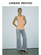 URBAN REVIVO Wave Hipster Retro Washed Bag Slightly Pulled Jeans