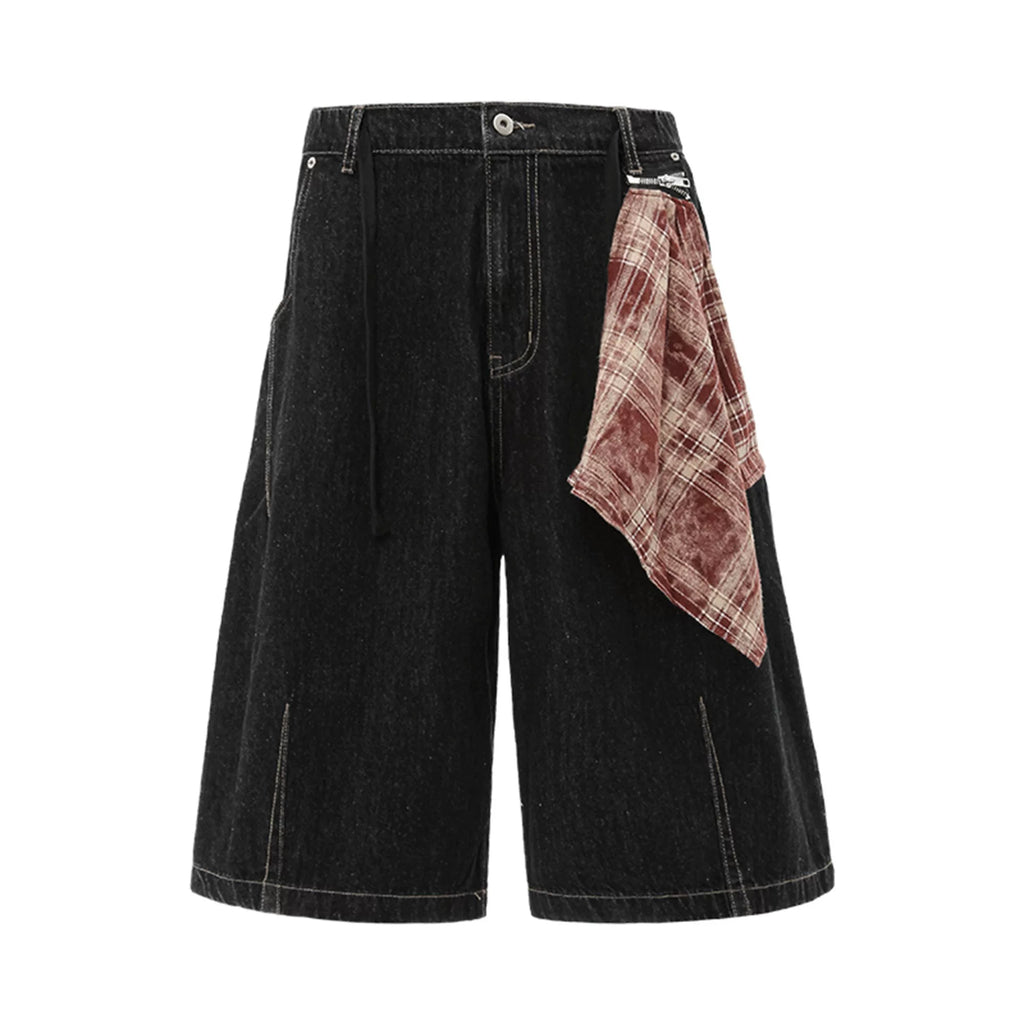 American Street Detachable Scarf Denim Cropped Shorts