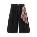 American Street Detachable Scarf Denim Cropped Shorts