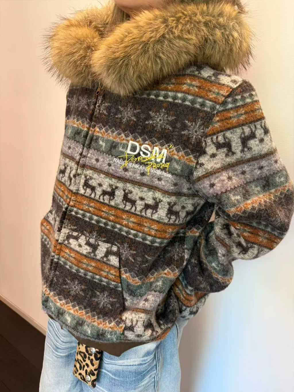 DONSMOKE Front Shoulder Fur Collar Thermal Casual Jacket