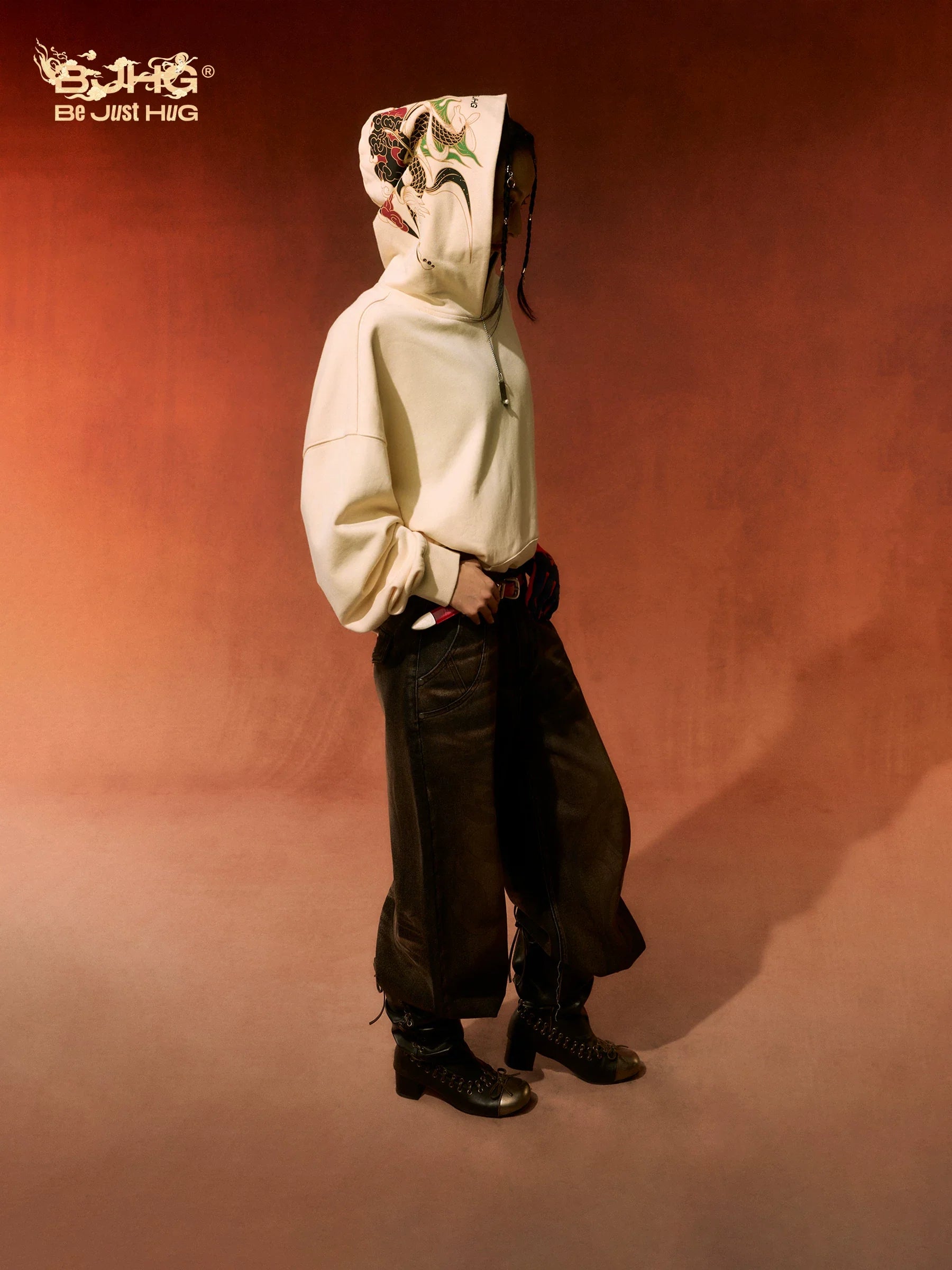 BJHG Retro Distressed Print Oversized Sweatshirt