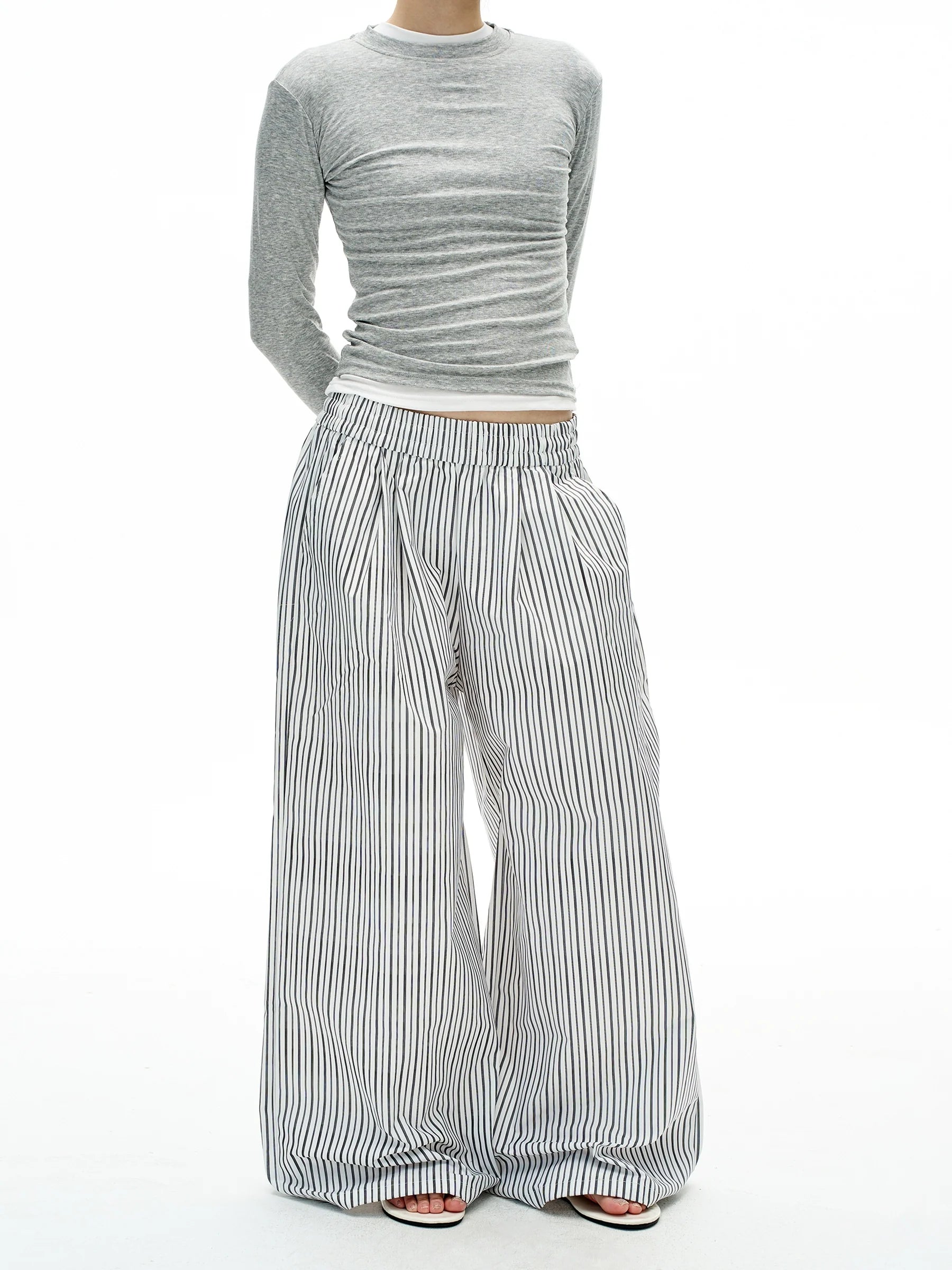 MADWITCH Vintage Lazy Striped Elastic Waist Casual Pants