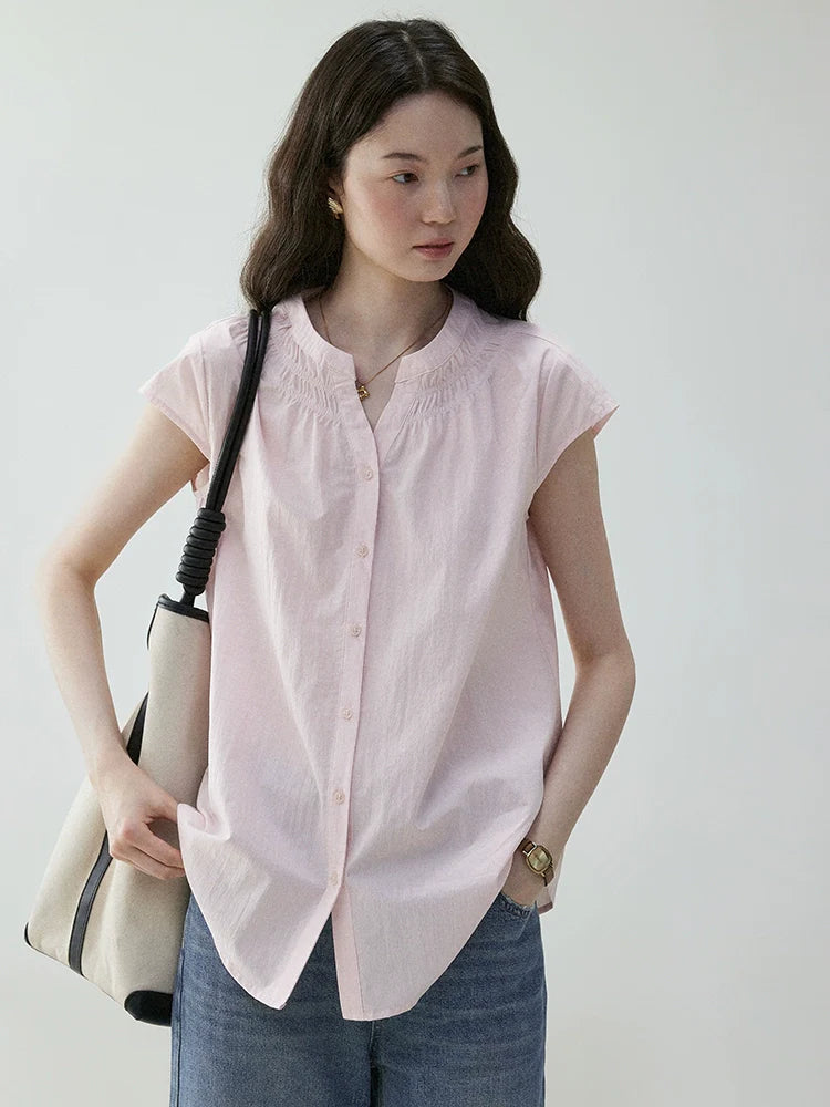 VOOE Crew Neck Small Fly Sleeve Commuter Shirt