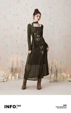 Imone Butterfly Print Pleated Mesh Dress