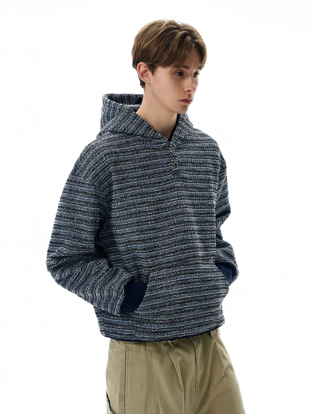 A PUEE Retro Small Fragrant Woven Hooded Sweater