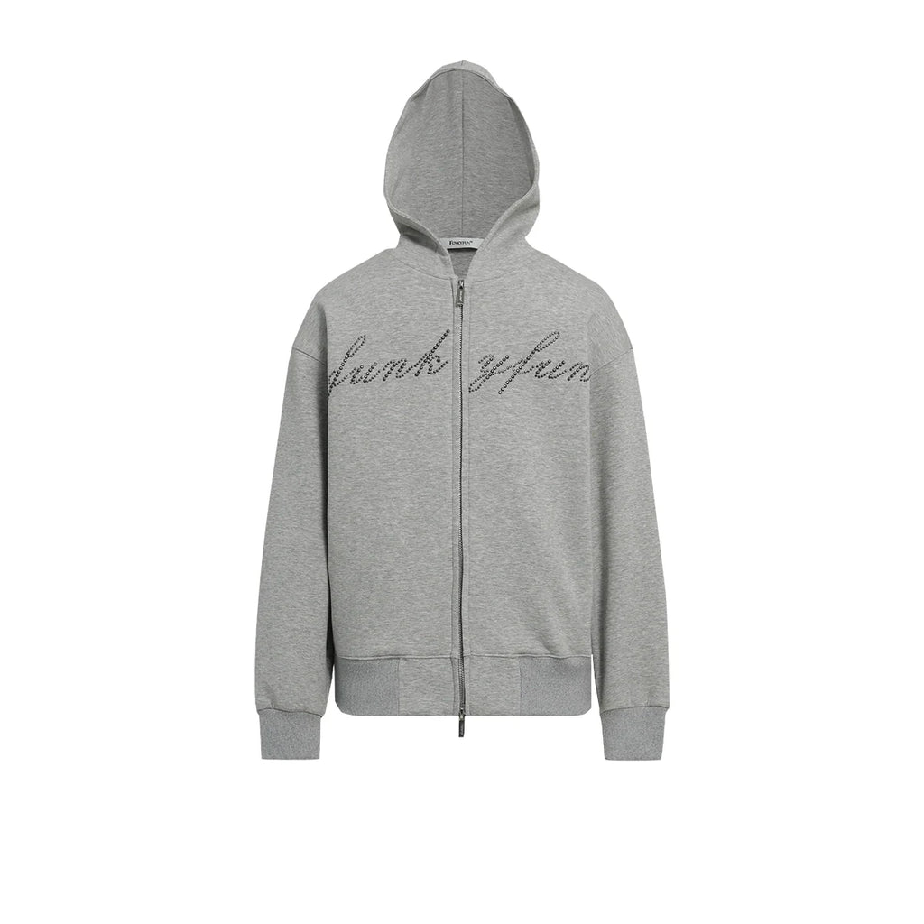 FUNKYFUN 2024AW LOGO Hot Diamond Cardigan Hooded Space Cotton Sweater Jacket