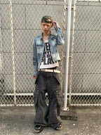 noEmosen KNIGHT Spray Tiger Pattern Denim Jacket