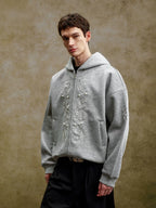 YADcrew Heavy Duty Embroidered Pearl Zipper Hooded Jacket