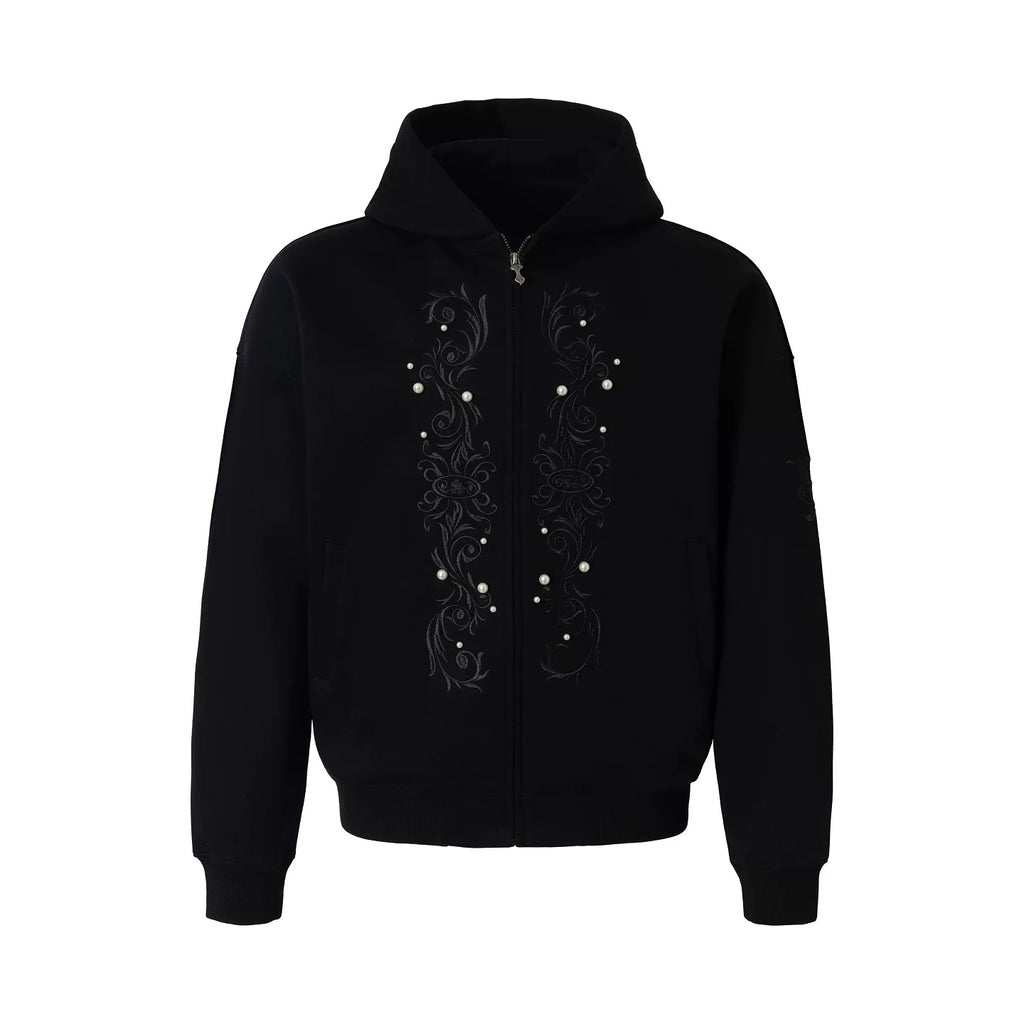 YADcrew Heavy Duty Embroidered Pearl Zipper Hooded Jacket