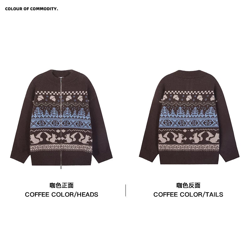 Mr. Jiangnan NewJNXS “Fair Isle Night” Stand Collar Jacquard Sweater