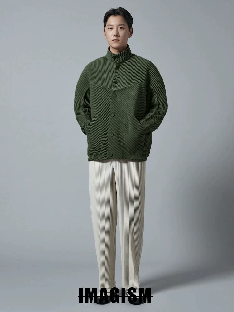 IMAGISM Japanese Non Miyake Pleated Short Stand Collar Jacket JC110