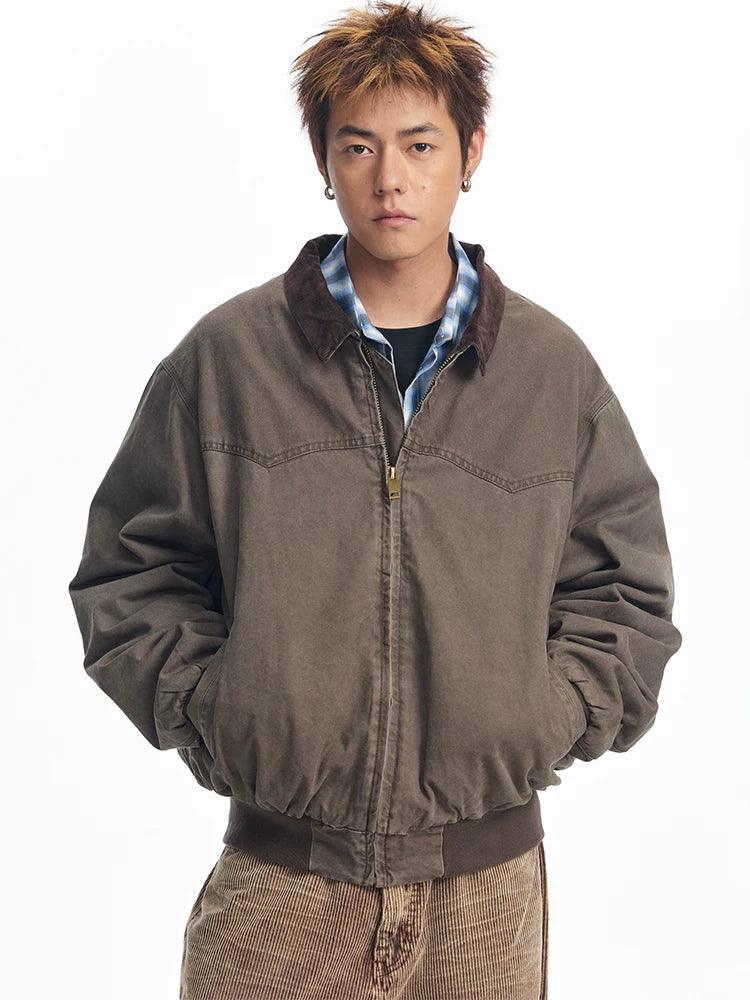 CoosRetro Washed Distressed Lapel Work Jacket