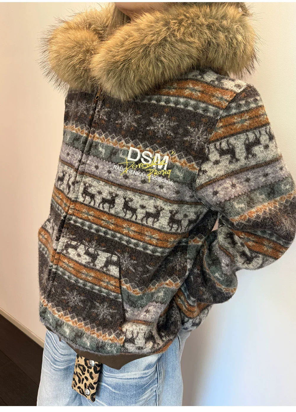 DONSMOKE Front Shoulder Fur Collar Thermal Casual Jacket