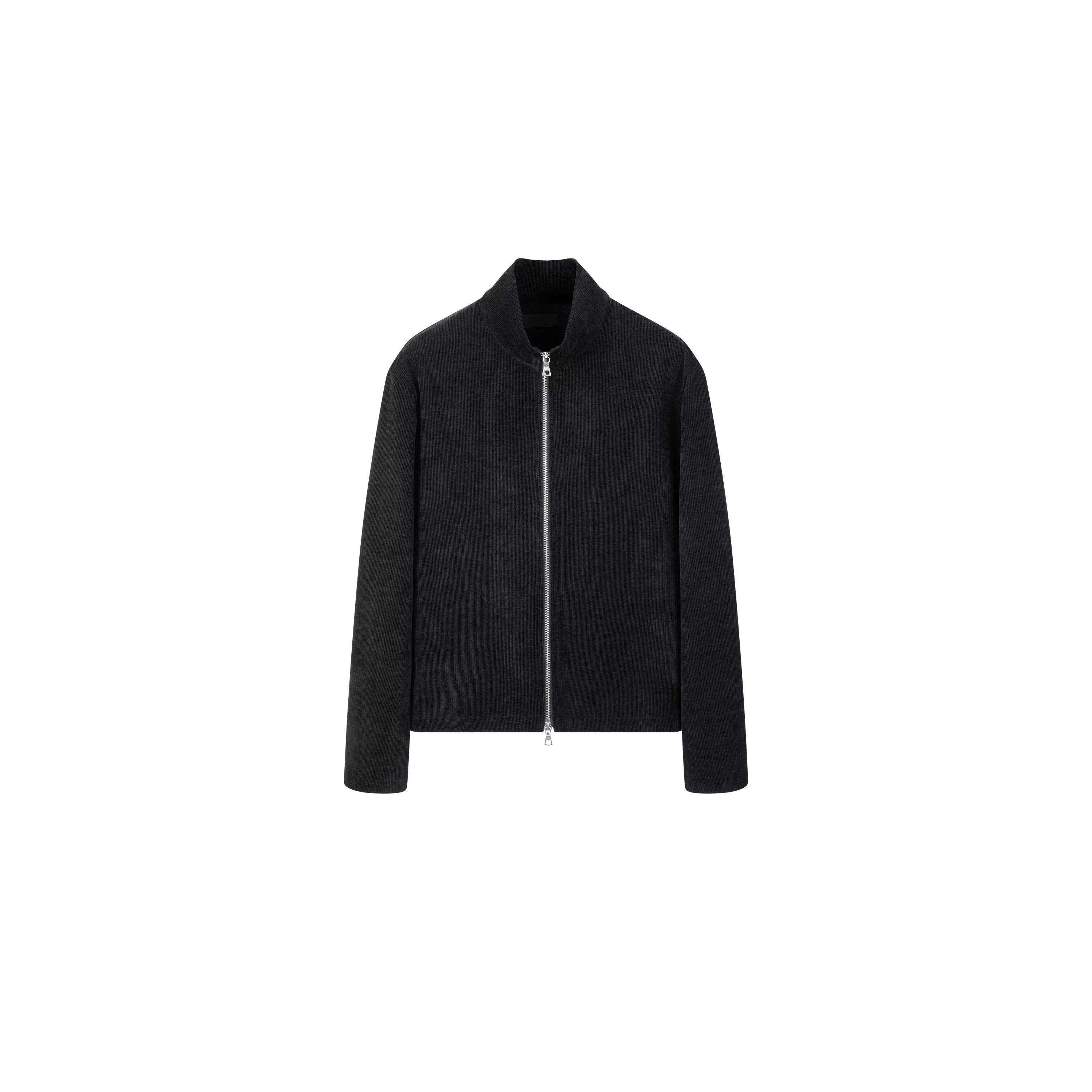 PLUS NO LOGO Striped Double Zipper Turtleneck Jacket
